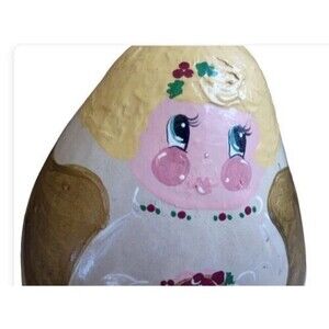 HAND PAINTED GOURD Folk Art Angel 5.5" x 7" Cherub signed by artist Vintage